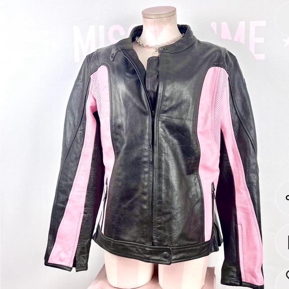 BILT Black+Pink Genuine Leather Heavy Jacket Size L Like New - Picture 3 of 7
